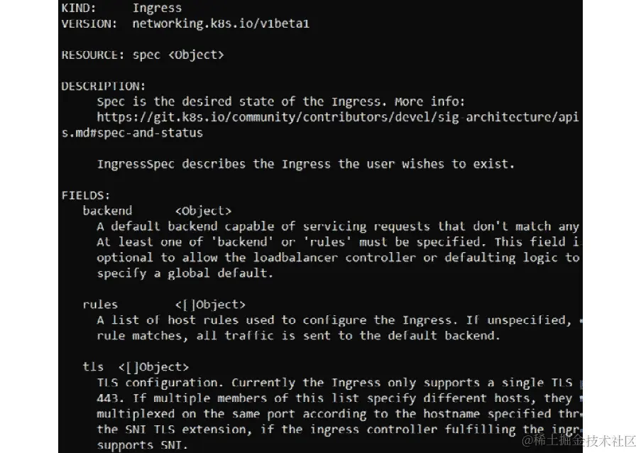 图 4.35：过滤 kubectl explain 命令的输出要获取 Ingress 的 spec 字段