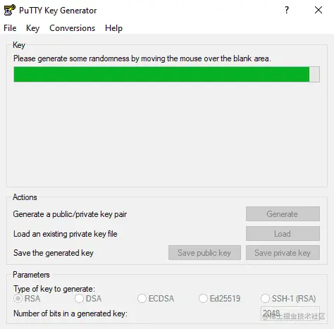Generating an SSH key pair in Putty.