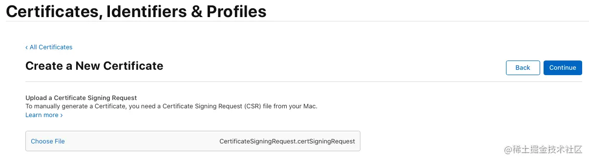 使用“CertificateSigningRequest.certSigningRequest”证书
