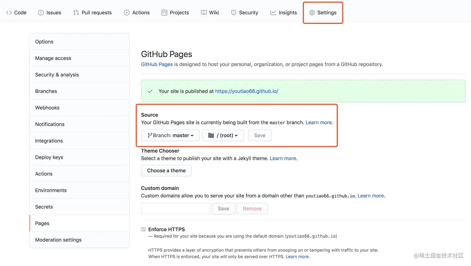 GitHub Pages setting