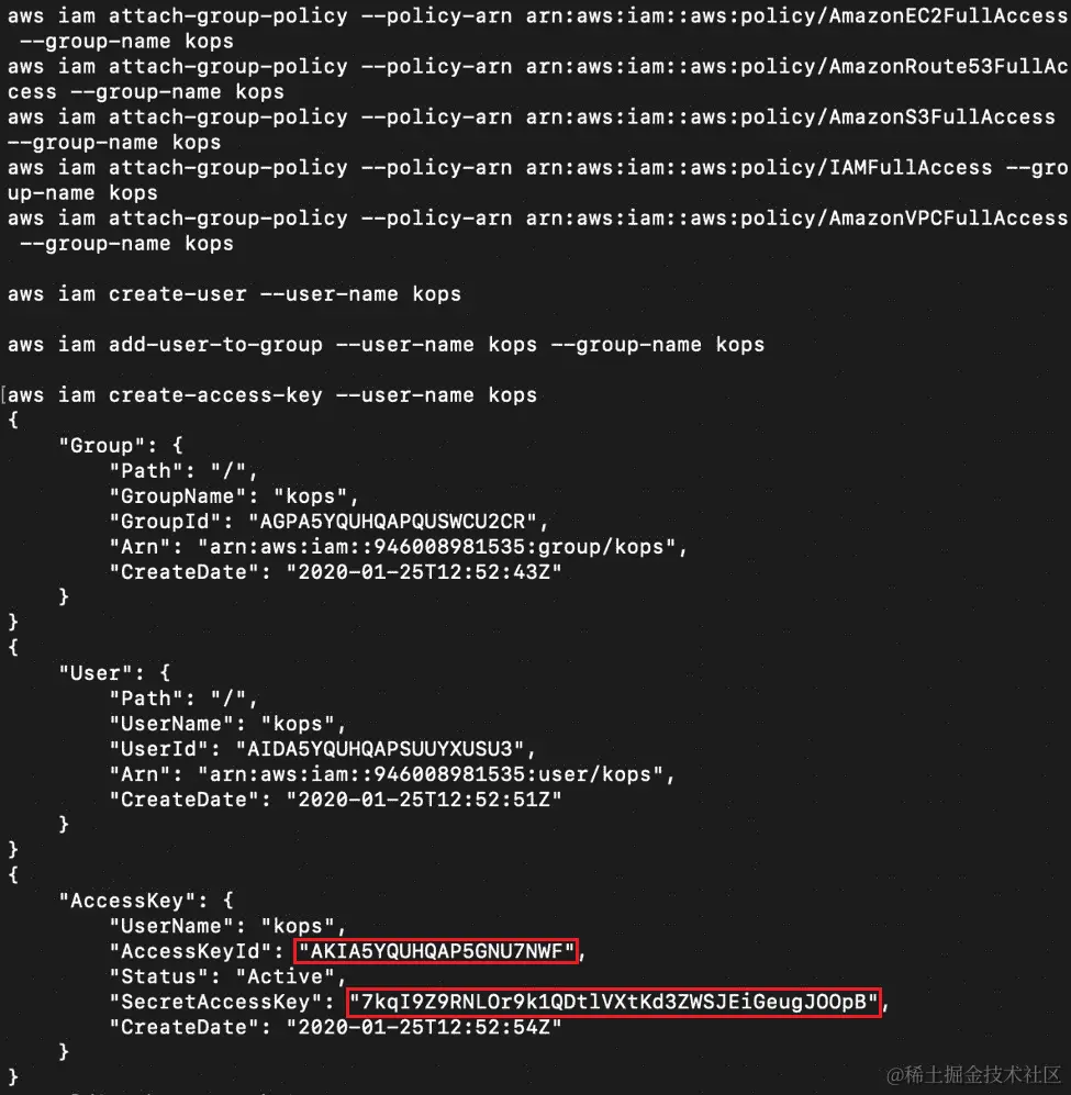 图 11.3：为 kops 设置 IAM 用户