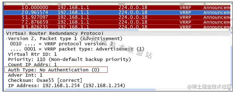 VRRP认证抓包