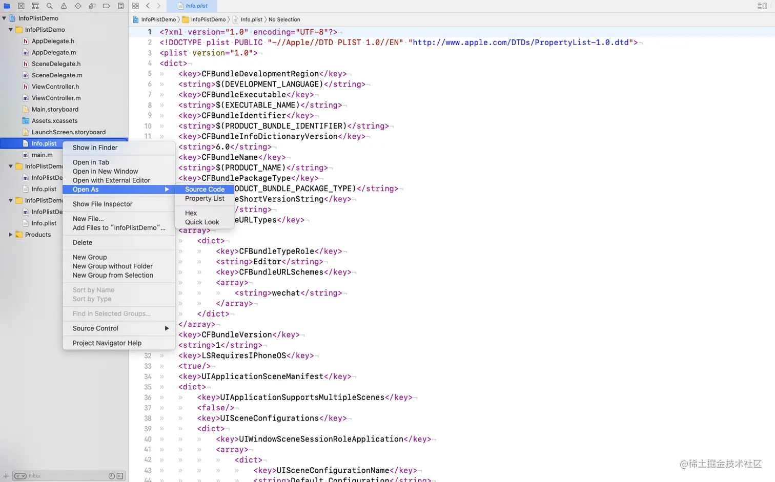 info.plist文件open as source code