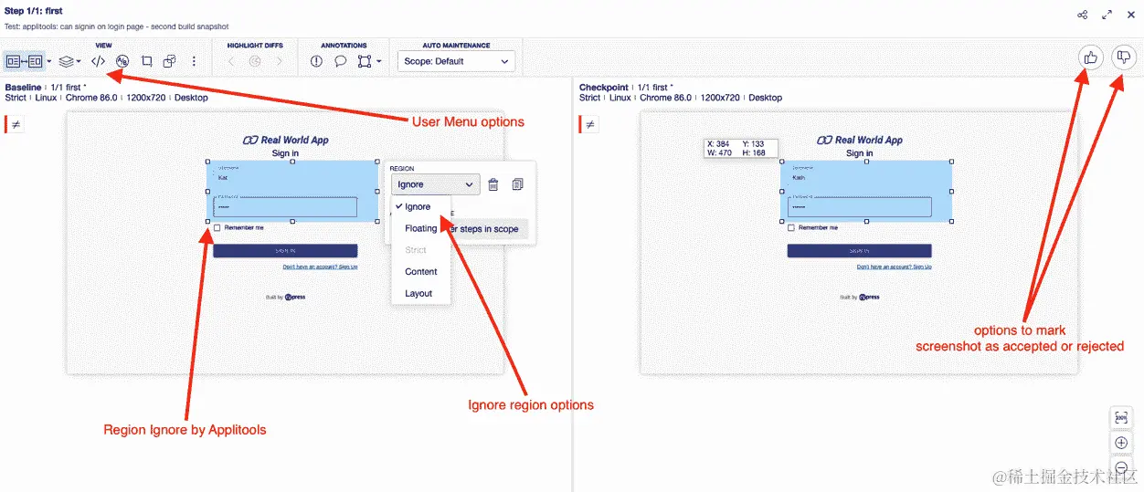 图 12.7 – Applitools 忽略区域选项