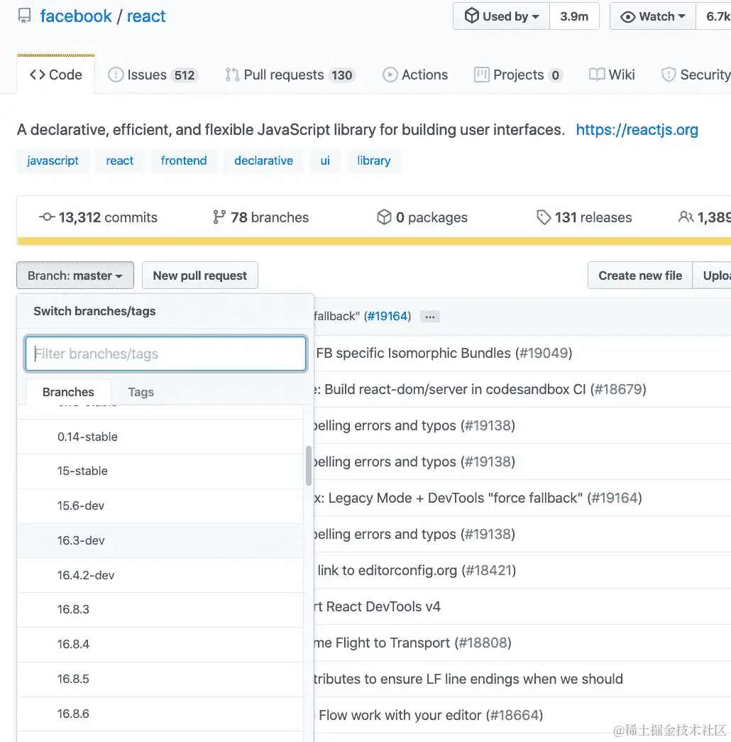 图 6.6 – React GitHub