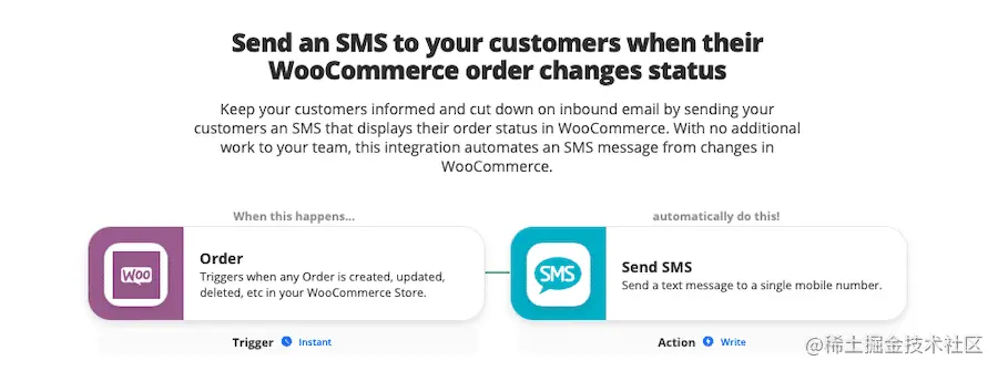Zap for sending an SMS to your customers when their WooCommerce order changes status.