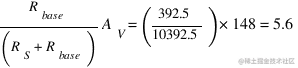 R_base / (R_S + R_base ) A_V = (392.5/10392.5) * 148 = 5.6