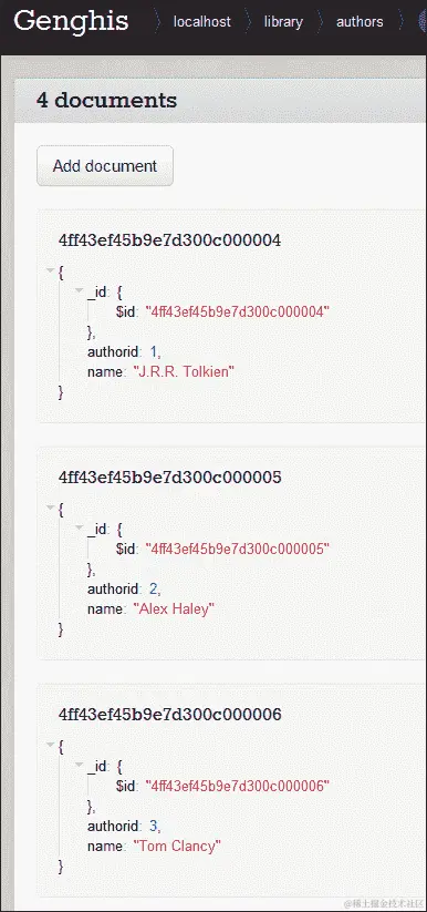 作者 Mongo 文档数据示例