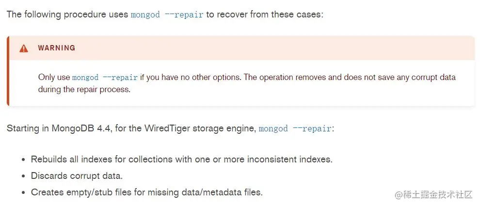 慎用mongod repair