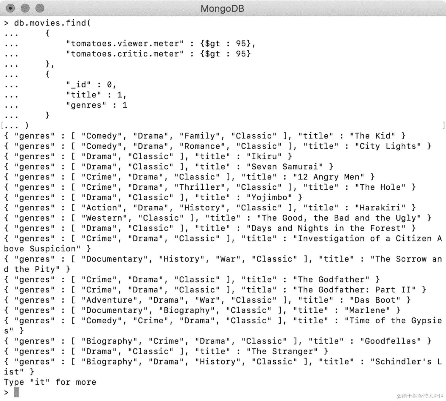 图 6.13：显示属于经典流派的电影的输出
