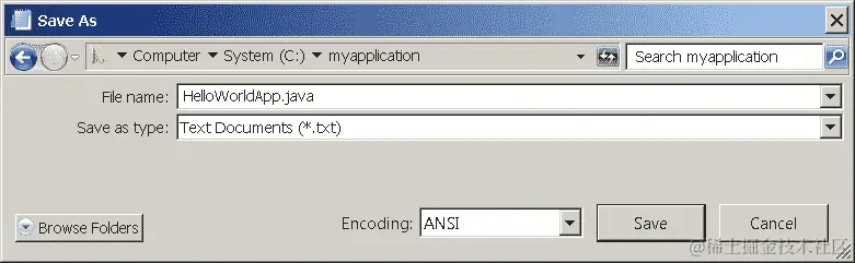 TEXT 另存为对话框，如文本中所述。