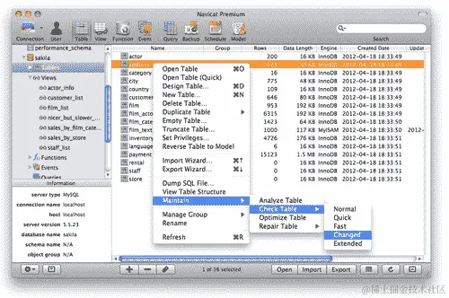 使用 Navicat 执行维护任务