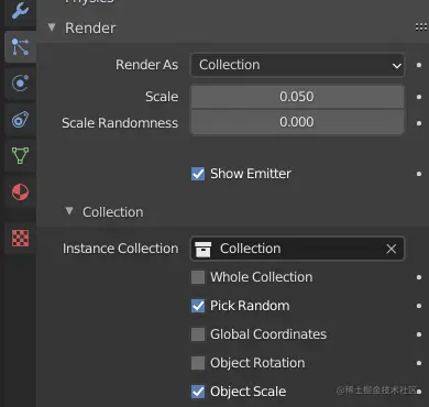 Blender的粒子系统可以让你选择任何集合作为具有随机选择的实例源