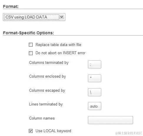 使用 LOAD DATA 界面