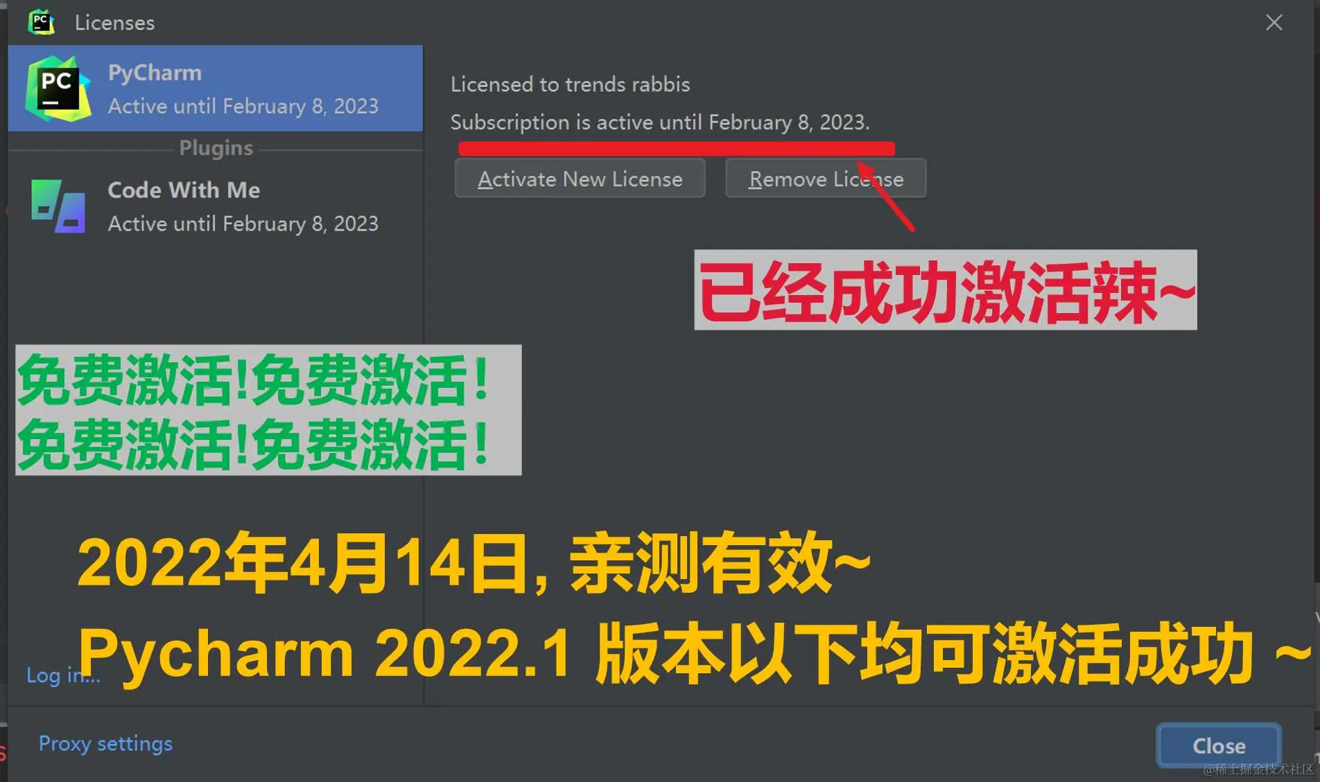 Pycharm 2022.1 成功激活至9999年截图1
