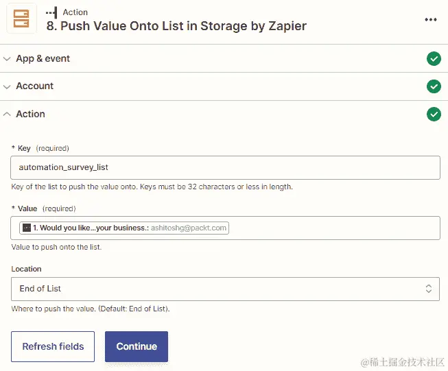 图 11.12 – 使用 Storage by Zapier 向列表添加值的概述