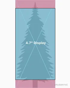 在 4.7 英寸 iPhone 上全屏显示的树图像图。 树图像是全尺寸的，并且在顶部和底部边缘被裁剪。