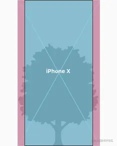 在 5.8 英寸 iPhone 上全屏显示的树图像图。 树图像被放大并在左右边缘被裁剪。