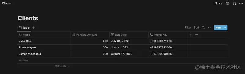 Clients Table in Notion