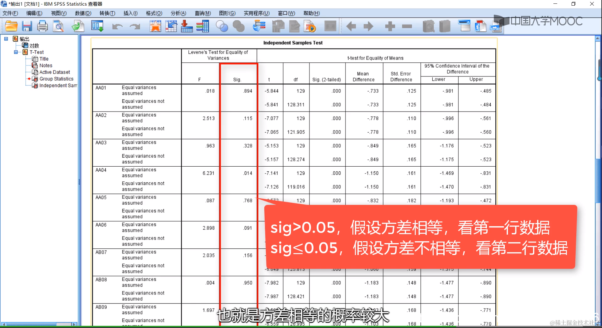 方差相等和不相等