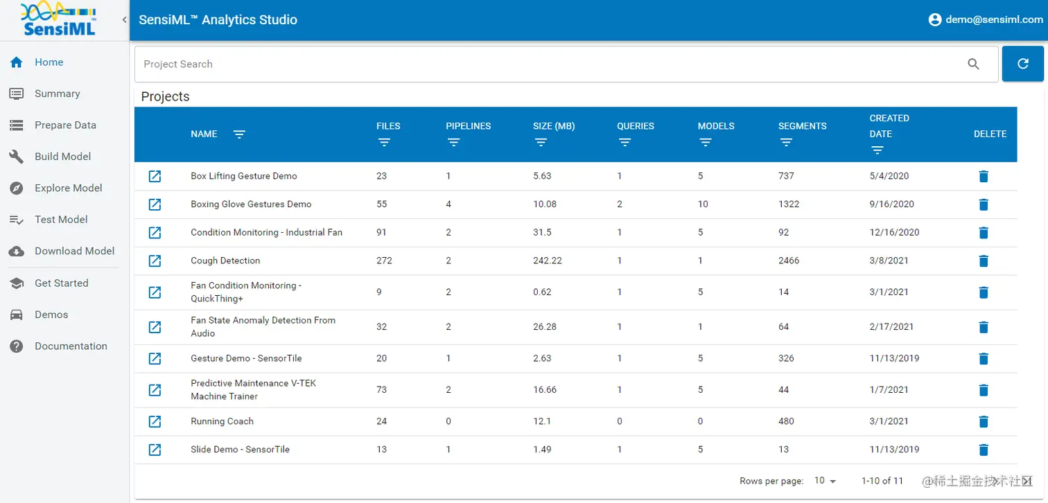 SensiML analytics studio