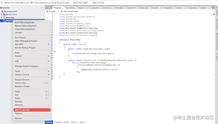 Gif of inputting code to link the main and test Blazor apps