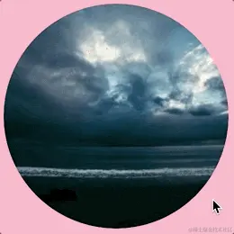 An animated gif showing a cursor entering the right side of a circular image, which has points the are pulled toward the center of the circle, then return once the cursor exits.