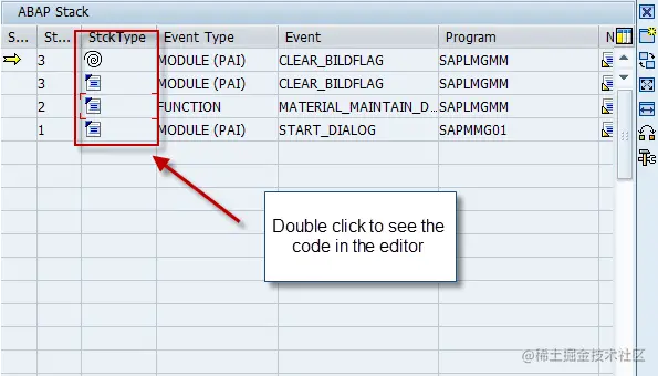 debugger ABAP stack