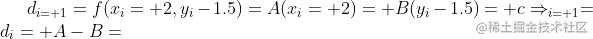 d_{i+1} = f(x_{i}+2,y_{i}-1.5) = A(x_{i} + 2) + B(y_{i} -1.5) +c\Rightarrow {i+1} = d{i} + A -B