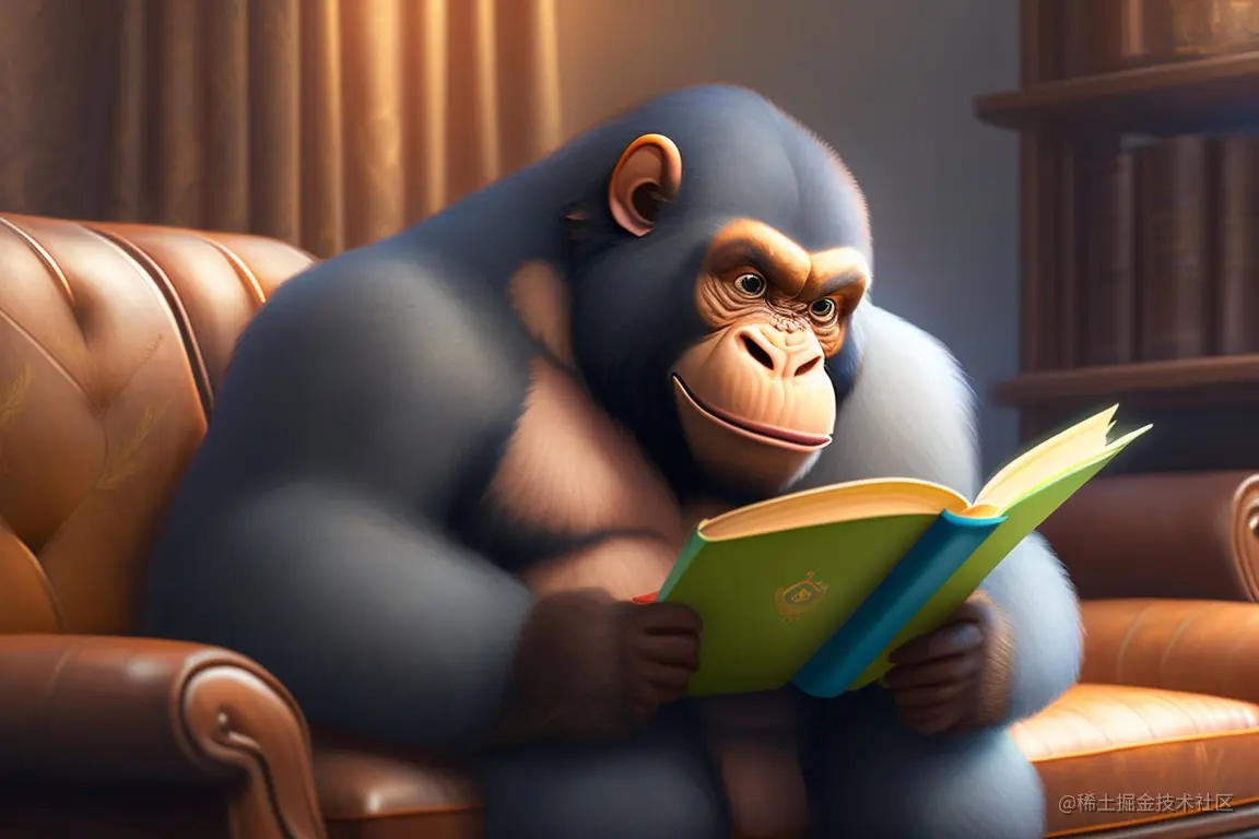 an ape is reading a book sitting on a sofa.jpg