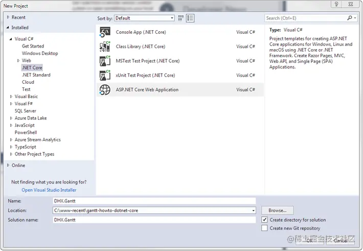 dhtmlxGantt与ASP.NET Core 2创建项目
