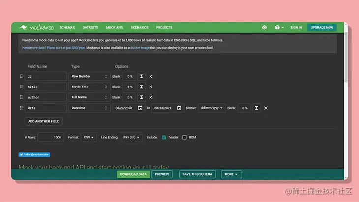 Enter the fields you need for mock data