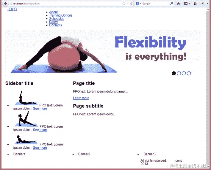 练习 2b – 使用 Foundation4 Grid 结构化我们的网站