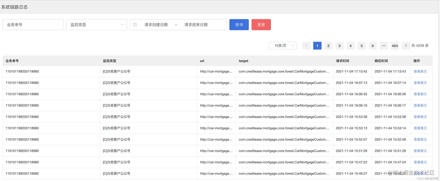 日志链路主页面
