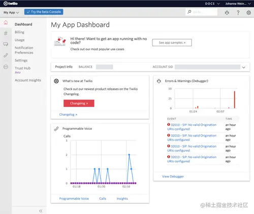 my app dashboard in console jp