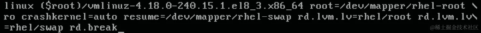 图 15.7 - 使用 rd.break 选项编辑的 linux 内核行