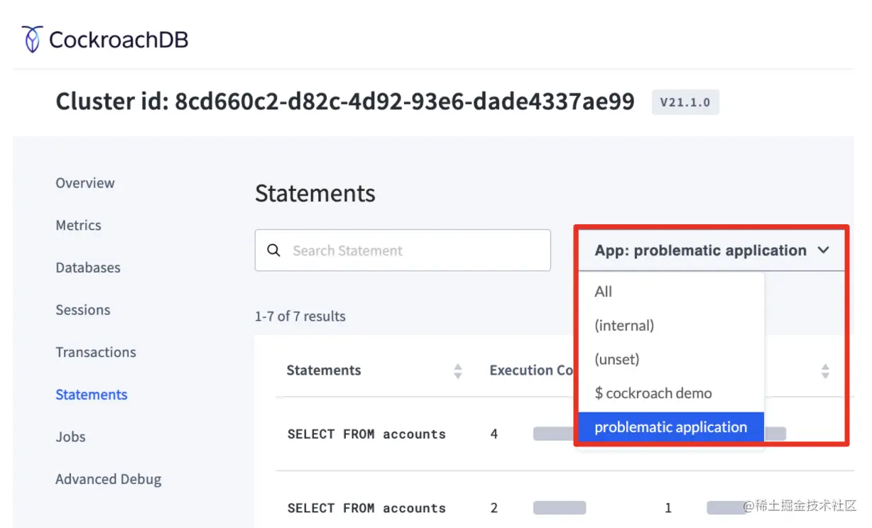 filter by statement type in cockroachdb to find problematic queries