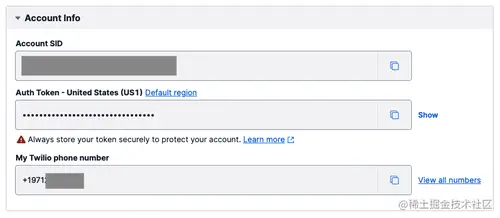 Twilio credentials in the Console