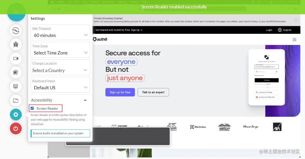 Select the Screen Reader checkbox 