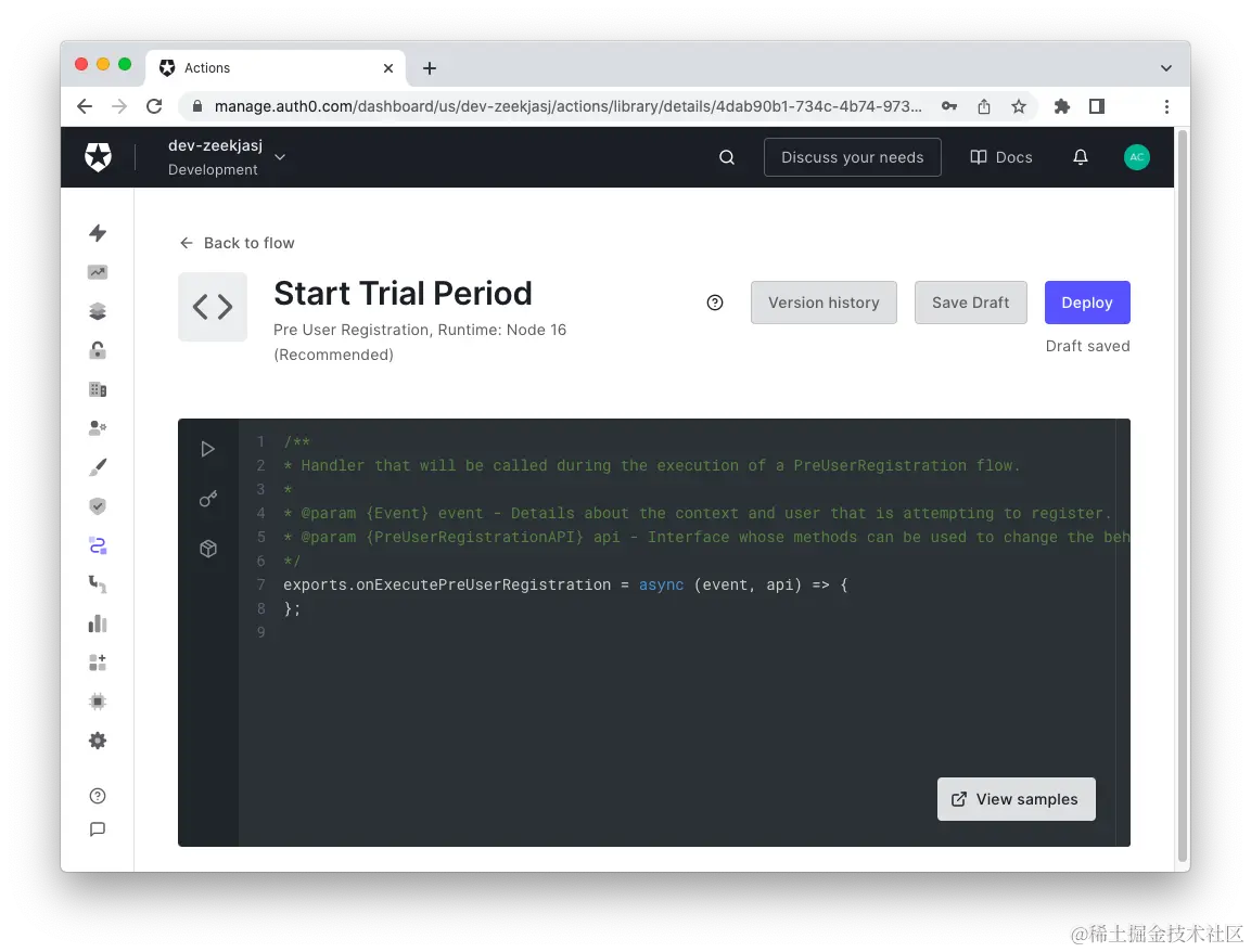 Auth0 Action editor