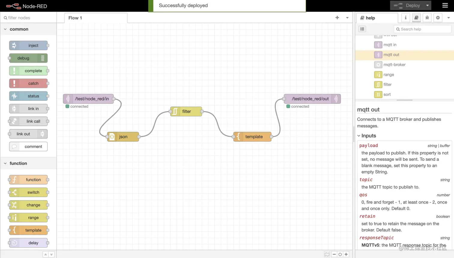 Node-RED MQTT out node