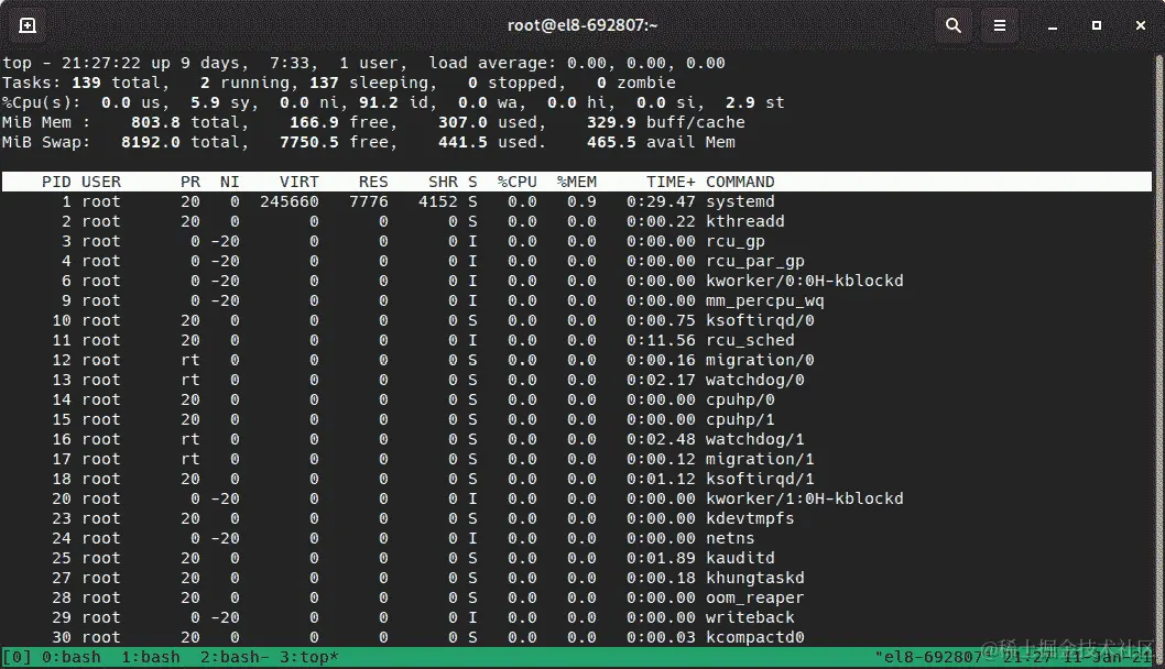 图 4.8 - 在我们的测试系统上执行 top 命令