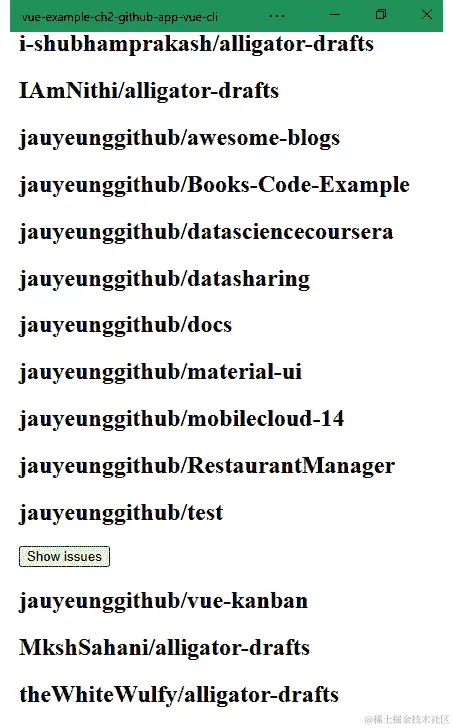 图 2.4 – 我们 PWA 中的 GitHub 存储库列表