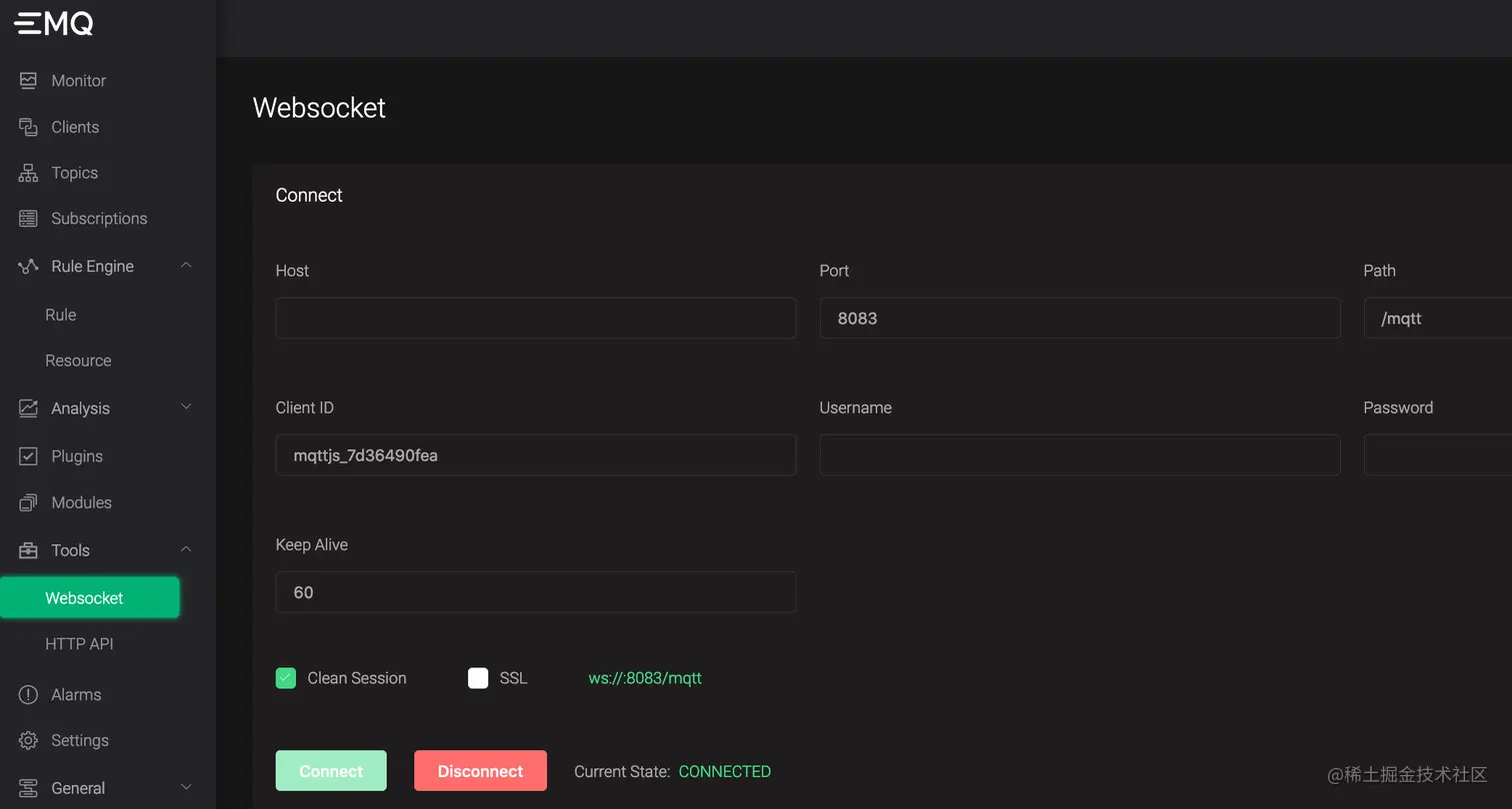 EMQ X DashBoard 的 WebSocket 客户端