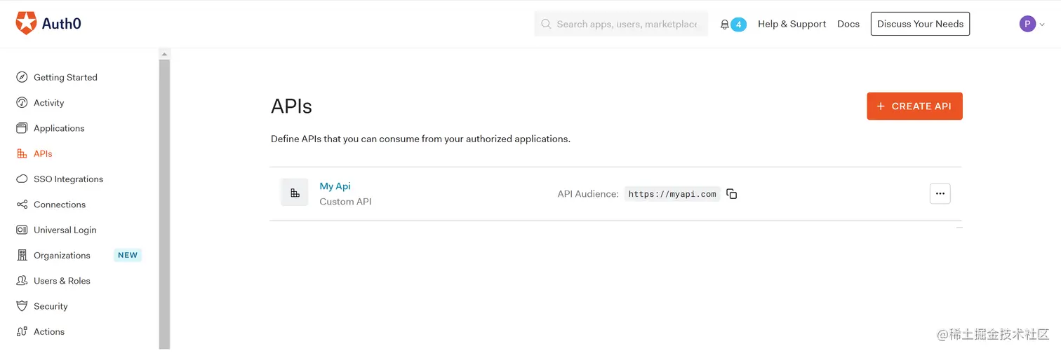 Creating an API in the Auth0 Dashboard