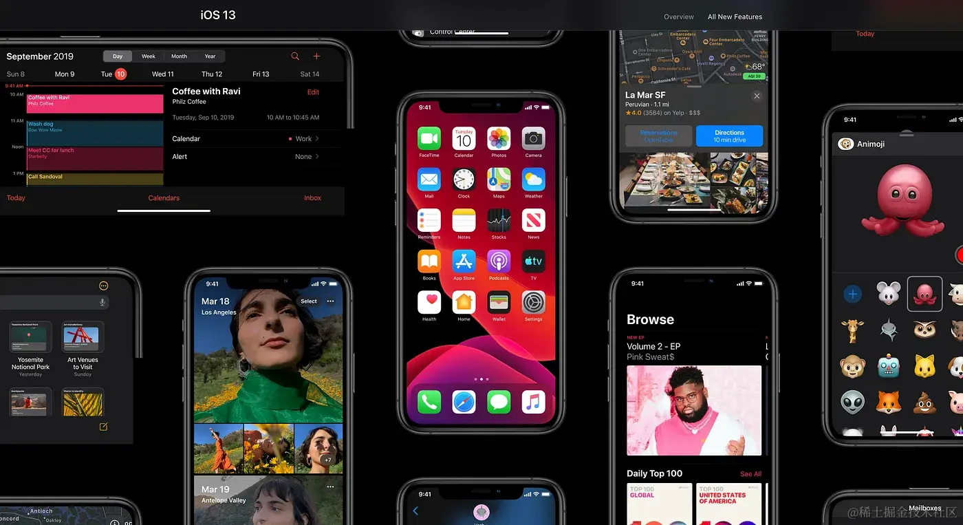 iOS官网的深色模式示例