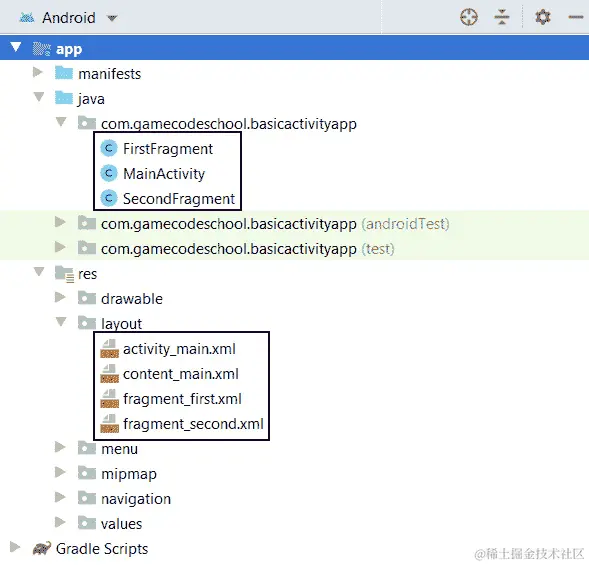 图 3.13 – res/layout 文件夹和 java 文件夹