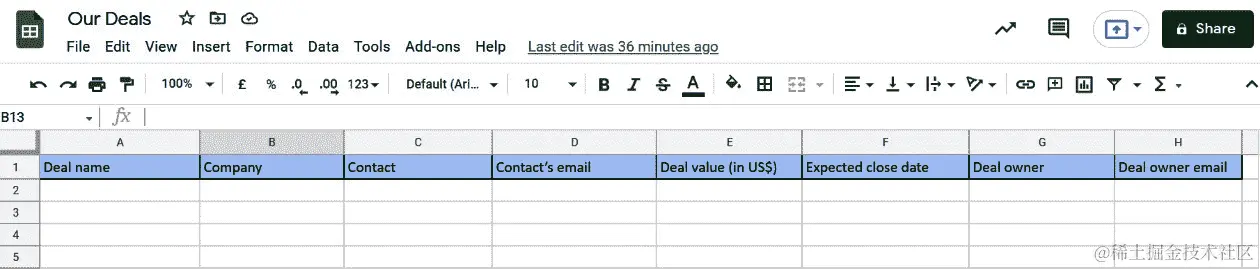 图 3.5 – 用于我们示例的 Google Sheets 电子表格（由 Google 提供）