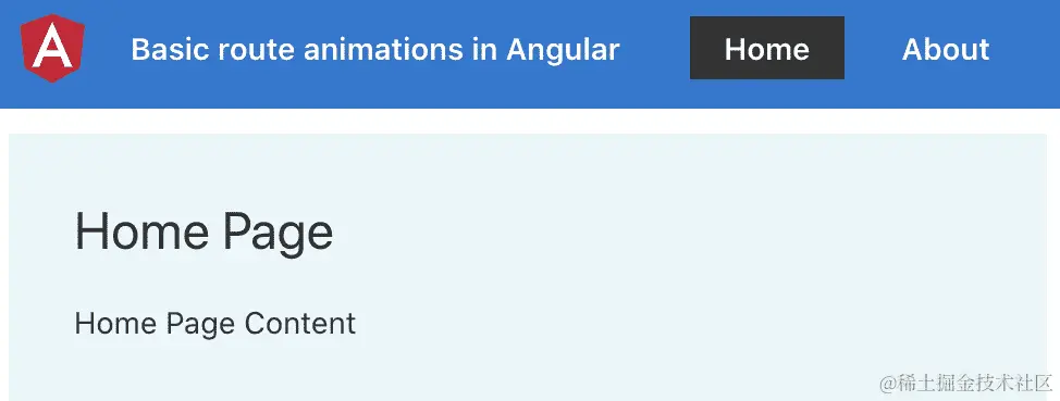 图 4.8 - route-animations 应用程序正在 http://localhost:4200 上运行
