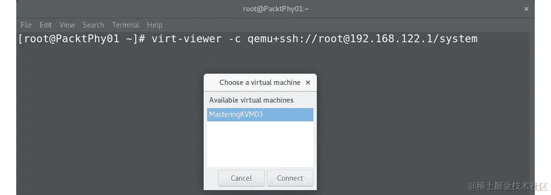 图 6.14 - 用于虚拟机访问的 virt-viewer 选择菜单